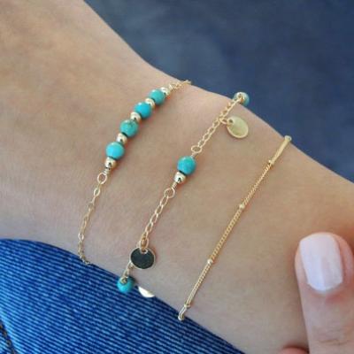 China FASHIONABLE Turquoise Bracelet Set 3 Set Tasty Gold Filled or Sterling Silver Delicate Bracelet Set Turquoise Bracelet Set for sale