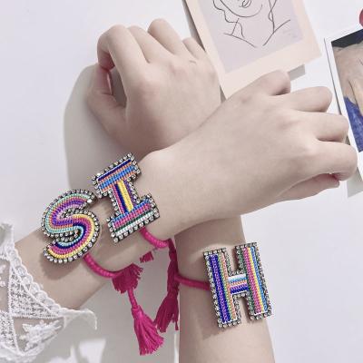 China New FASHIONABLE Embroidered Embroidered Multilayer Woven Braided Bracelet Adjustable Crystal Bracelet Letter Bangle for sale