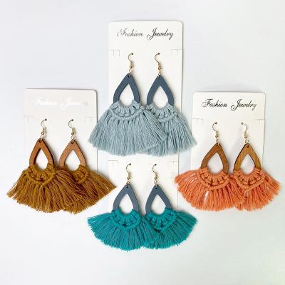 China TRENDY Handwoven Earrings Bohemian Tassel Earrings Shaping Wooden Earrings Women for sale