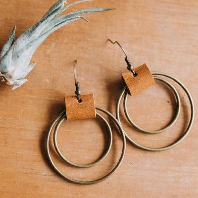 China TRENDY retro bronze circle earrings fashion earrings jewelry women leather earrings for sale