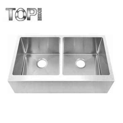 China Without Faucet USA Standard Double Apron Front Stainless Steel Industrial Kitchen Sink for sale