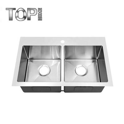 China Without Faucet Double Bowl Topmount Stainless Steel American Standard Kitchen Sink for sale