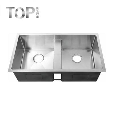 China Without Faucet Factory Wholesale 304 Stainless Steel Double Bowl Handmade Kitchen Sink for sale