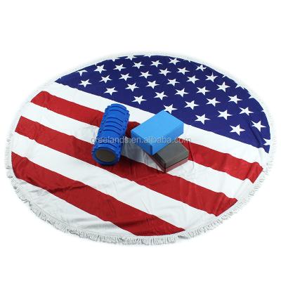 China USA Flag Compressed Design Round Towels, Sand Proof Beach Blanket With Fringe Tassels, Blanket Mat Sofa Bed Throw Yoga Mat Beach for sale