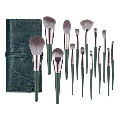 China Angular Blush New 14 Pcs Green Cloud Brushes Soft Loose Powder Eye Brush Beauty Tool Makeup Brush Set for sale