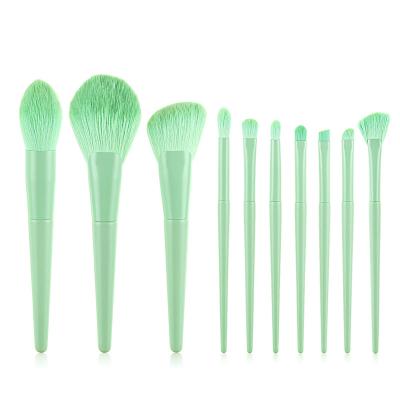 China Angular Blush 10pcs Makeup Brushes Green Onion Private Label Makeup Tools Wooden Handle Eye Brush Set for sale