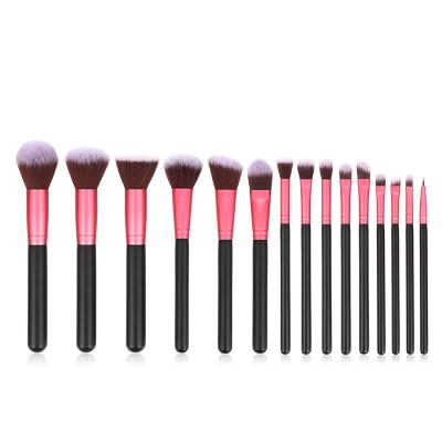 China Angular Blush 15pcs Makeup Tools Eyeshadow Loose Powder Brush Wooden Handle Makeup Set Brush With Brush Bag for sale