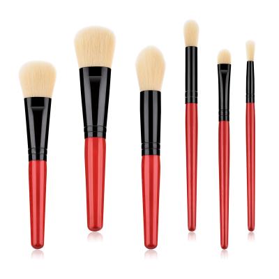 China Loose Red Wooden Handle Smudge Eyeshadow Brush 6pcs Powder Hair Makeup Brush Beige Makeup Brush Set for sale