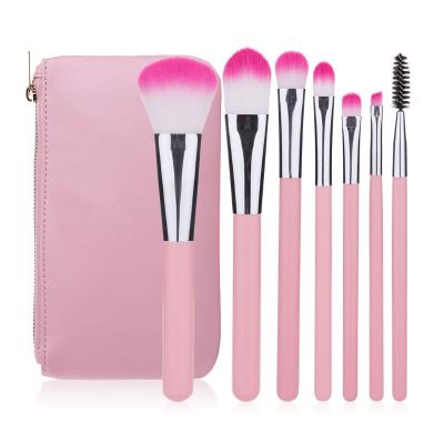 China Angular Blush New 7 Pcs Pink Loose Powder Eyeshadow Brush Full Set Beauty Tools Makeup Brush Set for sale