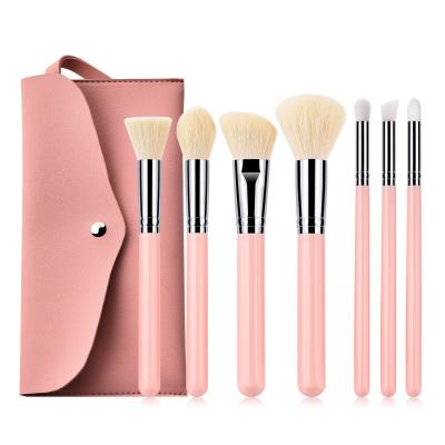 China Angular Blush Makeup Tools 7pcs Loosen Powder Eyeshadow Sweep Pink Silver Makeup Brushes With Bag Set for sale