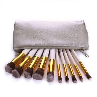 China Angular Blush Makeup Tools 10pcs No Logo Wooden Handle Make Up Brush Sets With A Brush Bag for sale