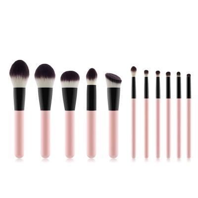 China Angular Blush Professional No Logo Cosmetic Brushes 11pcs Black Pink Handle Tube Makeup Set Brush With OPP Packing for sale