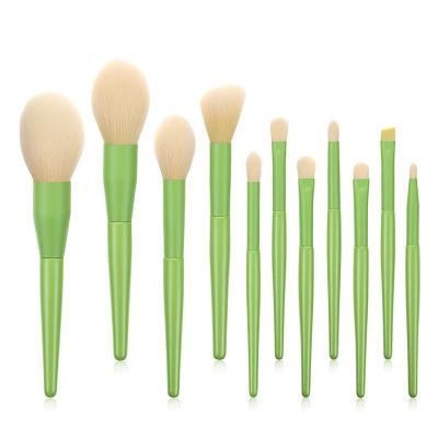 China Angular Blush Custom Logo 11pcs Green Set Beauty Tools Loose Powder Blush Brush Makeup Brushes for sale