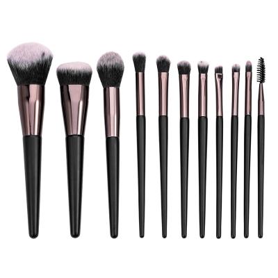 China Angular Blush Personalized Wooden Eye Makeup Brushes Base Handle Beauty Tools Set Brush 11pcs With Brush Bucket for sale