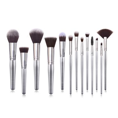 China Angular Blush Wooden Premium Synthetic Makeup Brushes Personalized Wholesale Your Own Brand Logo Professional Makeup Brush Set Custom Silver for sale