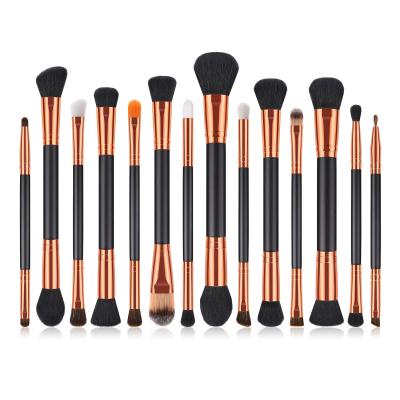 China Angular Blush 14pcs Gold Highlight Bar Double Head Black Eyeshadow Makeup Brush Set for sale