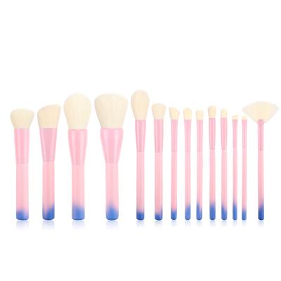 China Angular Blush 14pcs Pink Personalized Brush Set Wooden Handle Makeup Tools Loose Powder Sweep Foundation Makeup Brushes for sale