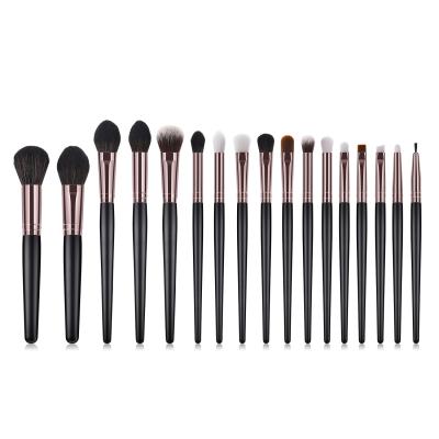 China Angular Blush Loose Eyeshadow Brush Powder 17pcs Handle Brown Tube Black Makeup Brush Set For Eye for sale