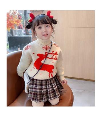 China Custom Baby Girls Snow Flower Design Anti-pilling Knitted Plus Size Kids Sweater for sale