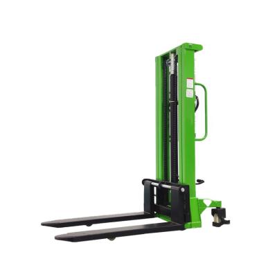 China Hotels wholesale 3300lbs capacity height hydraulic hand lift manual lift stacker with adjustable forks for sale