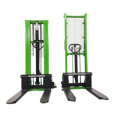 China Hotels Wholesale 2200lbs Capacity Height Hydraulic Hand Lift Manual Lift Stacker with Adjustable Forks for sale