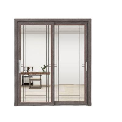 China Customized Modern Contemporary Apartment Room Sliding Double Glass Front Door for sale