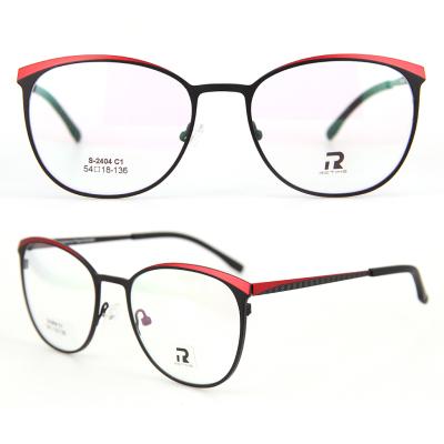 China Fashion Stainless Steel Two Tone Pattern Black Red Brush Round Optical Frames for sale