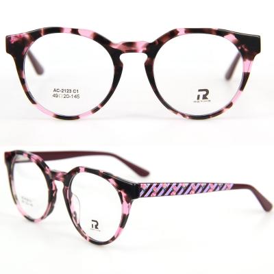 China Light Green Acetate Vintage Burgundy Half Flower Stripe Optical Frames For Woman for sale