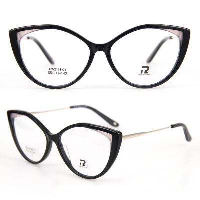 China Elegant Women Metal Diamond Cat Glass Frame Good For Girls Acetate Eyewear for sale