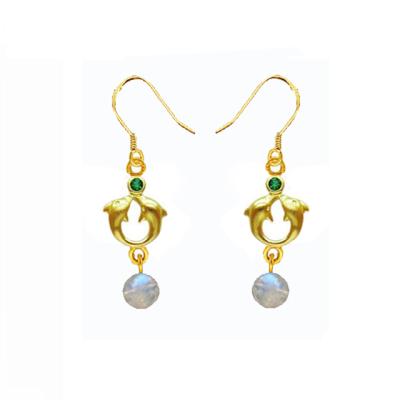 China Hot Selling Simple Style 18k Gold Plated Dolphin Double Romantic Dolphin Earrings for sale