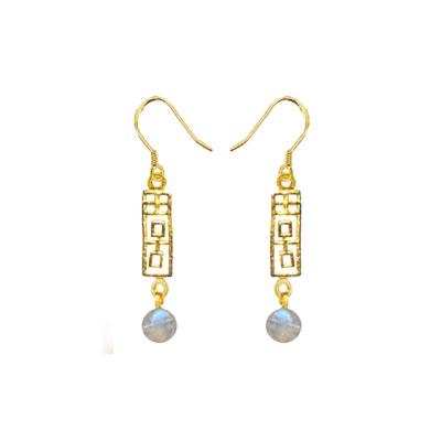 China Fashion Wedding Statement Ethnic Earrings For Women 18k Gold Plated Moonstone Wedding Jewelry Sets Earring for sale