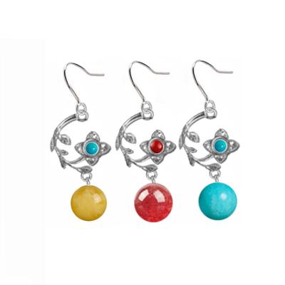 China Romantic Dangle Beaded Natural S925silver Gemstone Flower Earrings for sale