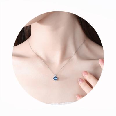 China 2022 Fashion Trendy Pendant Heart Romantic The Ocean Blue Crystal Necklace 925 Sterling Silver Jewelry Crystal Necklace for sale