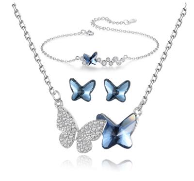 China FASHION Butterfly Zircon Ladies Jewelry Sets Luxury Jewelry Sets For Lady Girls Korea Fashion Butterfly Jewelry Set for sale