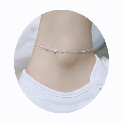 China FASHIONABLE Sterling Silver Anklets Women Ball Brushed Simple Korean Style 925 Square Silver Jewelry Girls Anklets And Bracelets for sale