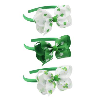 China Beautiful new design HC-360 festival headbands with big ribbon bow printing clover for girls head accessories for sale