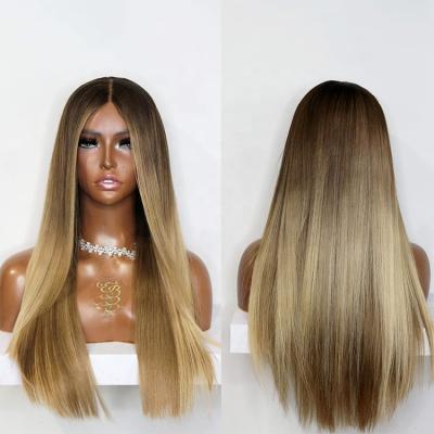 China Silky Straight Wave InvisHair Balayage Color Indian Remy Glueless Full Lace Frontal Wig Silky Straight Lace Front Wig for sale