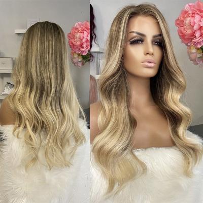 China European Hair Super Wave Balayage 613 Blonde Full Lace Wigs With Baby Hair Lace Front Wigs Virgin Hair for sale