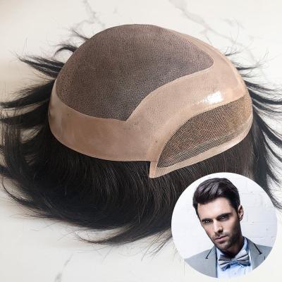 China Freestyle German Men's Invisible Durable 120% Density Hairpiece Lace Hairpiece Replacement System Bleached Knots Hair Piece for sale