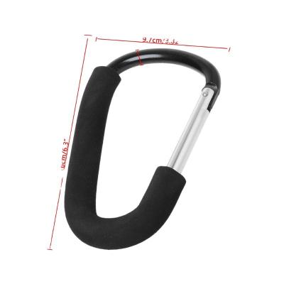 China L Size 18T160 Large Size Sponge Handle Aluminum Alloy Carabiner Trolley Hanger Stroller Shopping Bag Hard Clip Hook for sale