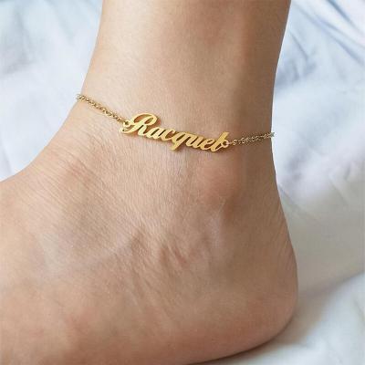 China Custom e-Manco Stylish Style Name Anklet Letter Design Amazon Hotsale Name Plate Letter Anklet Nickel Free Lead Free Custom Gold Plated Chain for sale