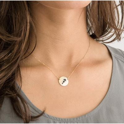 China CLASSIC Round 15mm Disc Zodiac Theme Laser Engraved Necklace Choker Chain Stainless Steel 14K Gold Plated Horoscope Customized Necklace for sale