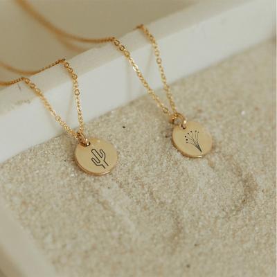 China e-Manco CLASSIC Engraved Dise Custom Gold White Necklace 13mm Silver Plated Cactus Leaves Stainless Steel Choker Plant Theme Necklace for sale