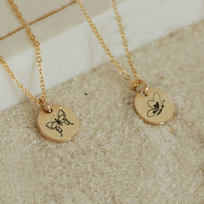 China CLASSIC Insect Theme 9mm Disc Charm Stainless Steel Necklace Laser Butterfly Style Necklace Pendant Custom Gold Plated Choker Jewelry for sale