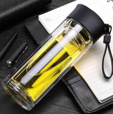 China Sustainable Double Wall Insulated Heat Resistant Glass Bottle With Tea Infuser for sale