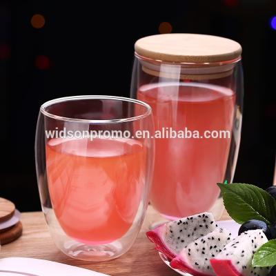 China Wholesale Sustainable Hot Sale Double Wall Drinking Glass Thermo with Bamboo Lid for sale