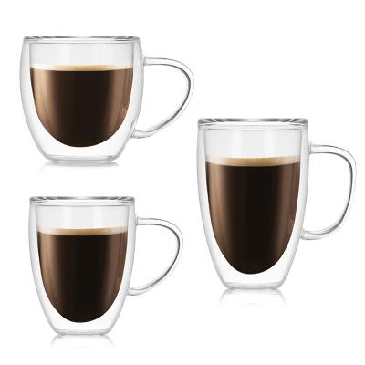 China Wholesale Double Wall Sustainable Heat Resistant Clear Glass Coffee/Tea/Juice Mug for sale