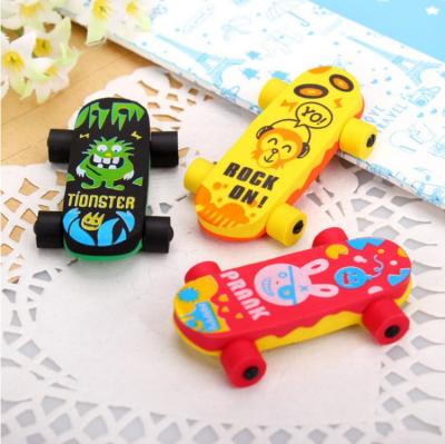 China Office Eraser Skateboard Shape Pencil Eraser Cartoon Print for sale