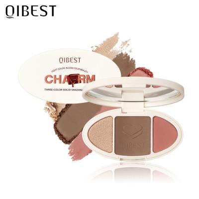 China QIBEST Dish Matte Brightening Glitter Powder Blush Waterproof High Gloss Blusher Built-in Dish for sale