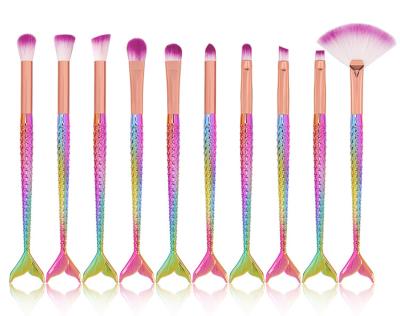 China Soft and Smooth Glare 3D Fish Scale Makeup Brush Set 10pcs Cosmetic Brushes Eyeshadow Eyeliner Blush Brush for sale